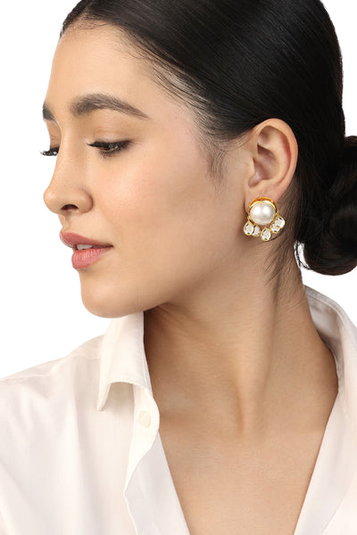Isharya Pearl Chandbali Earrings In 18Kt Gold Plated indian designer wear online shopping melange singapore