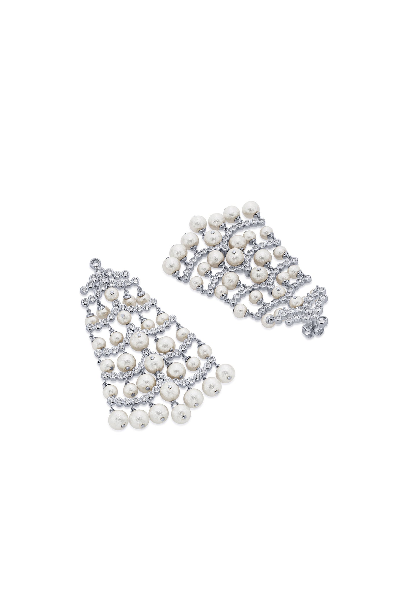 Isharya Pearl Crystal Waterfall Earrings Silver indian designer wear online shopping melange singapore