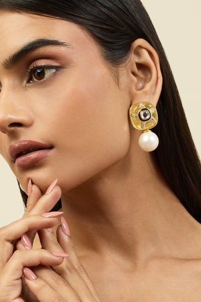 Isharya Pearl Diver Stud Earrings 18Kt Gold Plated indian designer wear online shopping melange singapore