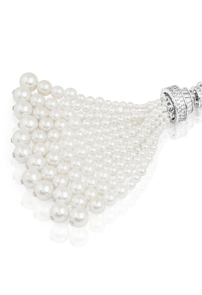 Isharya Pearls And Emeralds Tassel Earrings In Rhodium Plating indian designer wear online shopping melange singapore