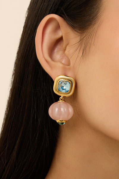 Isharya Pink Aquamarine Earrings In 18kt Gold Plated indian designer wear online shopping melange singapore