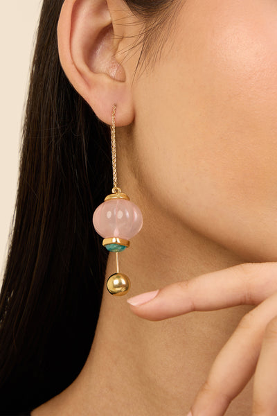 Isharya Pink Needle Thread Earrings In 18kt Gold Plated indian designer wear online shopping melange singapore