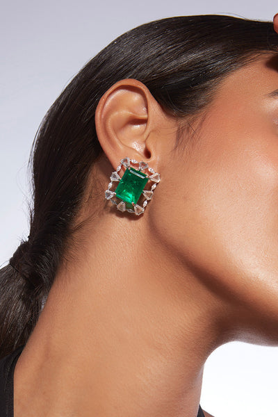 Isharya Provence 925 Silver Emerald Doublet Baroque Earrings jewellery indian designer wear online shopping melange singapore