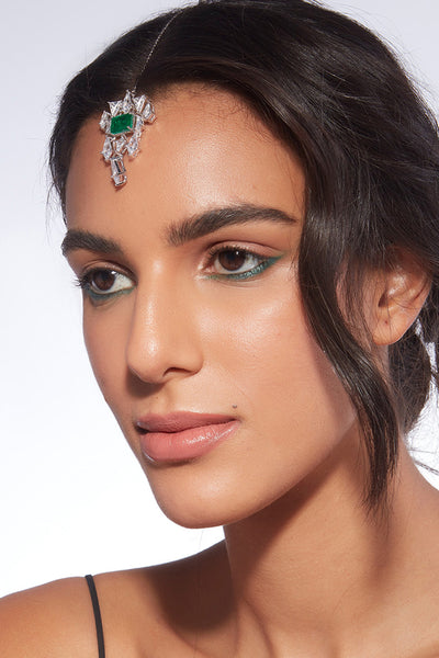 Isharya Provence 925 Silver Emerald Doublet Baroque Maangtikka jewellery indian designer wear online shopping melange singapore
