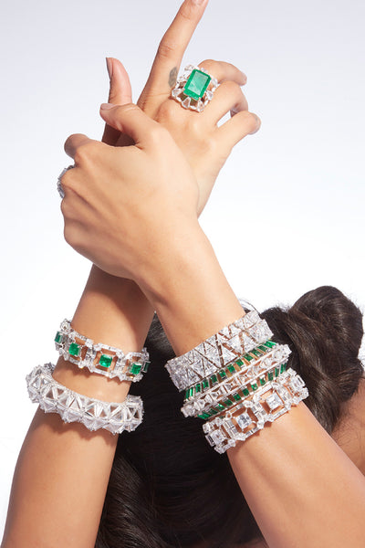 Isharya Provence 925 Silver Emerald Doublet Baroque Ring jewellery indian designer wear online shopping melange singapore