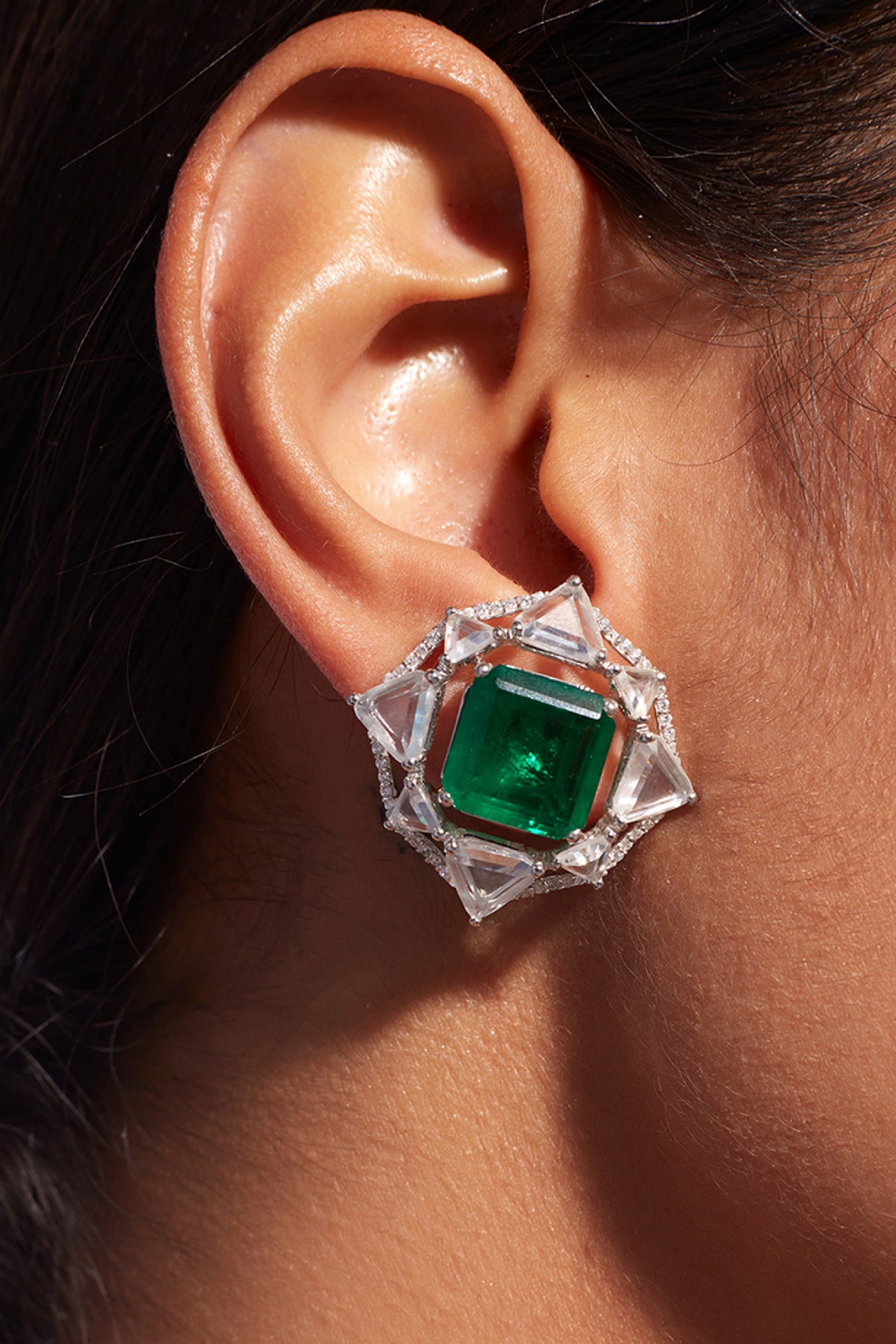 Isharya Provence 925 Silver Emerald Doublet Deco Stud Earrings jewellery indian designer wear online shopping melange singapore