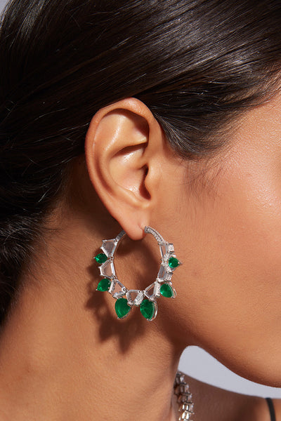 Isharya Provence 925 Silver Emerald Doublet Hoop Earrings jewellery indian designer wear online shopping melange singapore