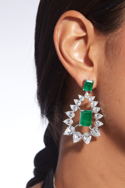 Isharya Provence 925 Silver Emerald Doublet Moonbali Earrings jewellery indian designer wear online shopping melange singapore
