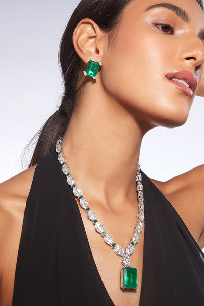 Isharya Provence 925 Silver Emerald Doublet Portrait Stud Earrings jewellery indian designer wear online shopping melange singapore