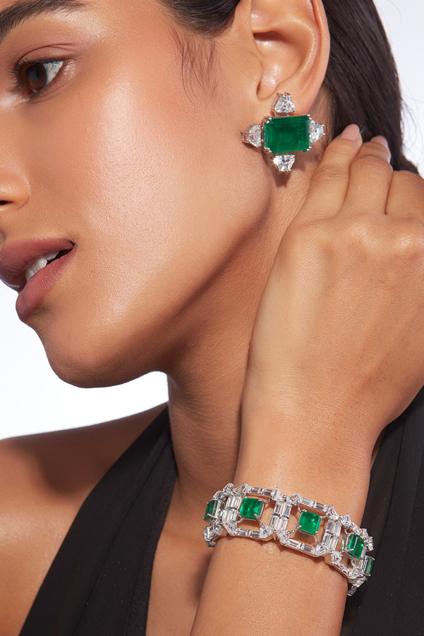 Isharya Provence 925 Silver Emerald Doublet Stud Earrings jewellery indian designer wear online shopping melange singapore