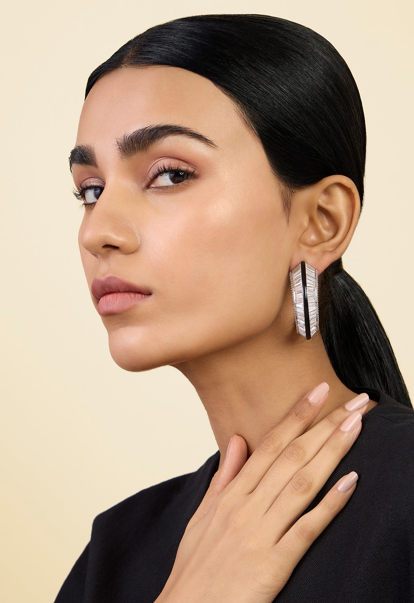 Isharya Radiant Hoop Earrings In Rhodium Plating indian designer wear online shopping melange singapore