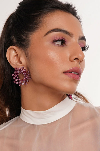Isharya Rani Pink Halo Earrings In Colored Plating jewellery indian designer wear online shopping melange singapore