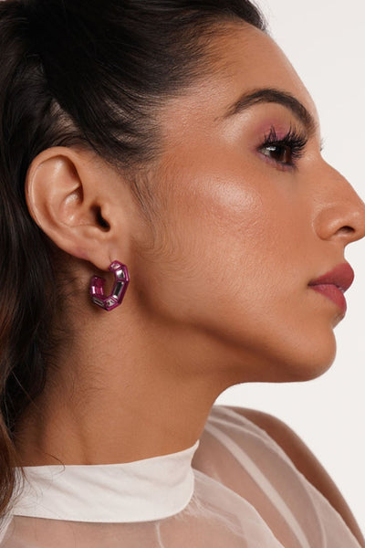 Isharya Rani Pink Mirror Huggies In Colored Plating jewellery indian designer wear online shopping melange singapore