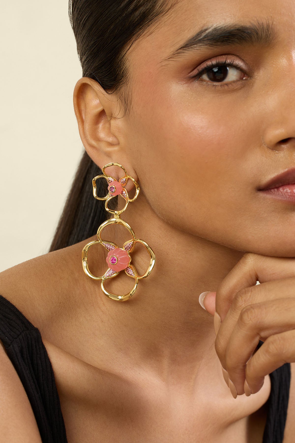 Isharya Rosé Radiance Dangler Earrings 18Kt Gold Plated indian designer wear online shopping melange singapore