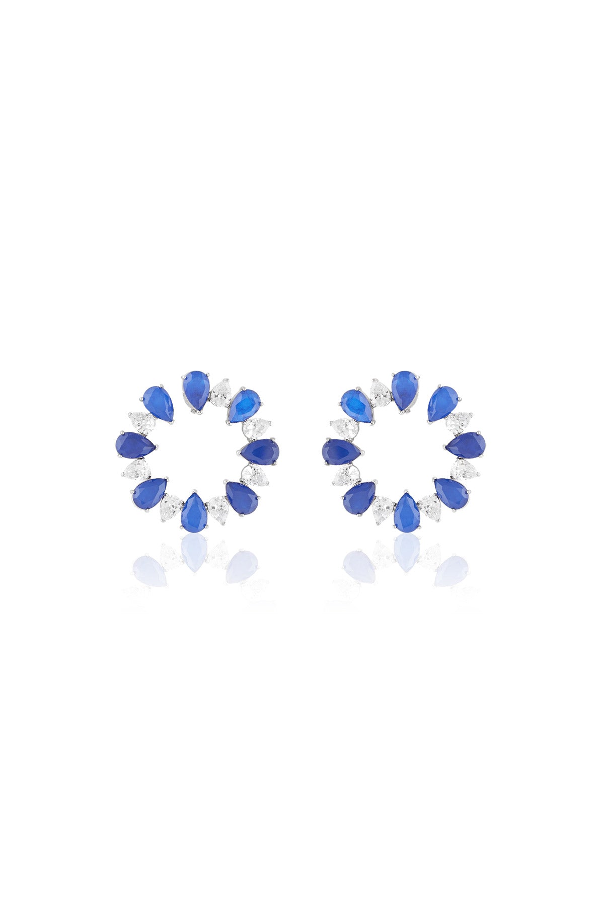 Isharya Sapphire Glow Circle Studs In Rhodium Plating indian designer wear online shopping melange singapore 
