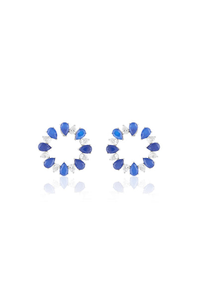 Isharya Sapphire Glow Circle Studs In Rhodium Plating indian designer wear online shopping melange singapore 
