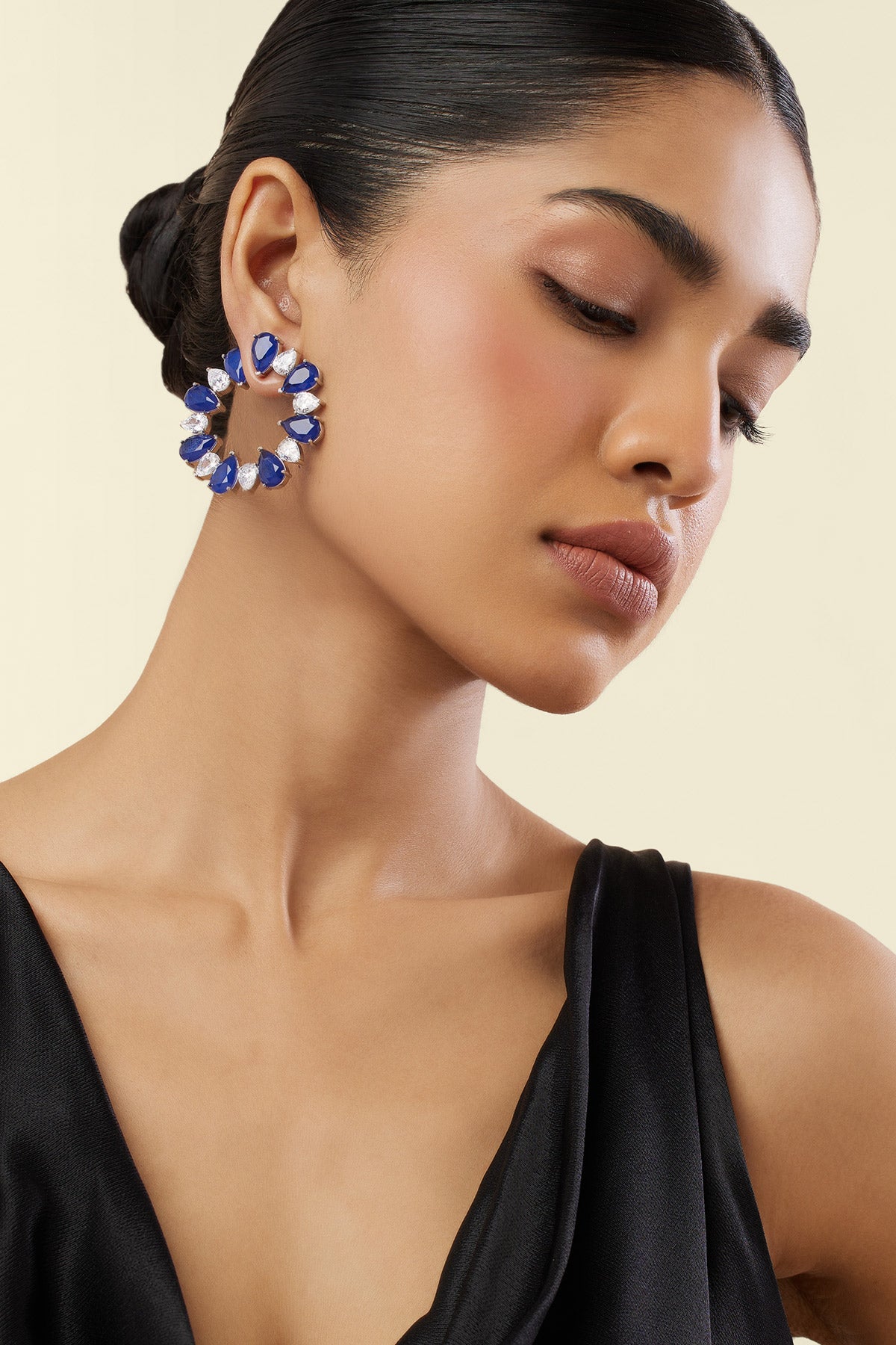 Isharya Sapphire Glow Circle Studs In Rhodium Plating indian designer wear online shopping melange singapore 
