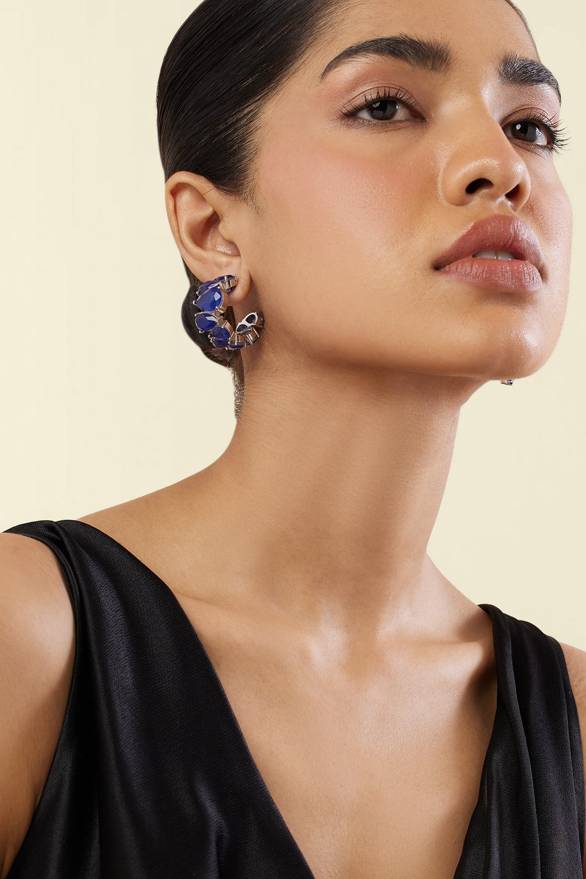 Isharya Sapphire Glow Statement Hoops In Rhodium Plating indian designer wear online shopping melange singapore 