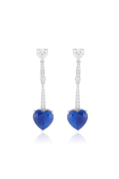 Isharya Sapphire Heart Luxe Danglers In Rhodium Plating indian designer wear online shopping melange singapore