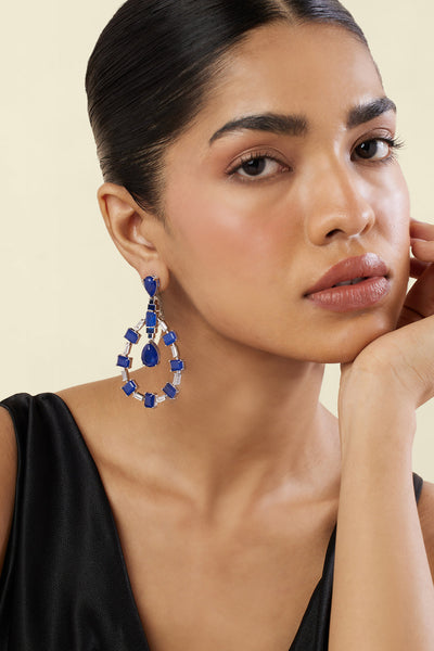 Isharya Sapphire Luxe Dangler Earrings In Rhodium Plating indian designer wear online shopping melange singapore 