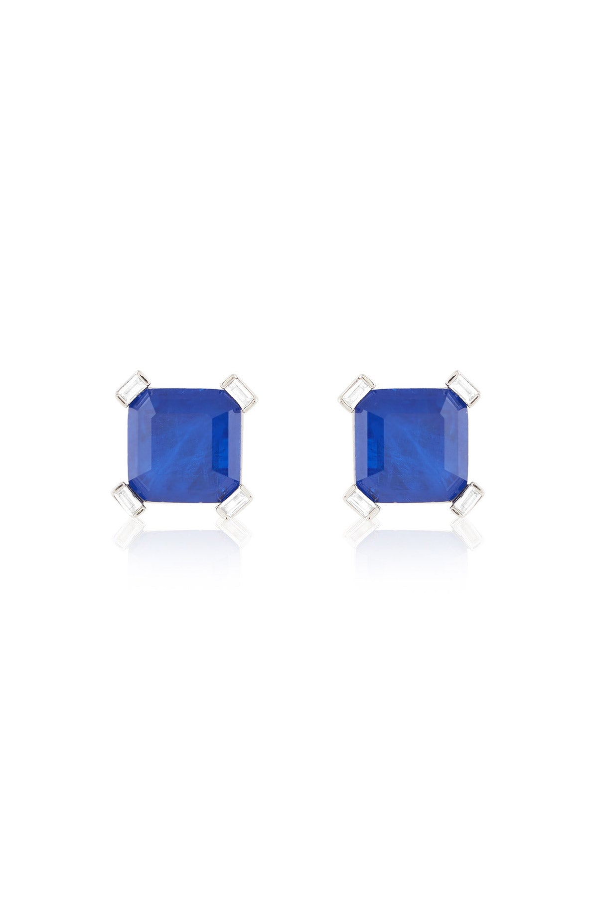 Isharya Sapphire Majesty Square Studs In Rhodium Plating indian designer wear online shopping melange singapore 