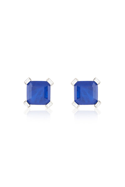Isharya Sapphire Majesty Square Studs In Rhodium Plating indian designer wear online shopping melange singapore 