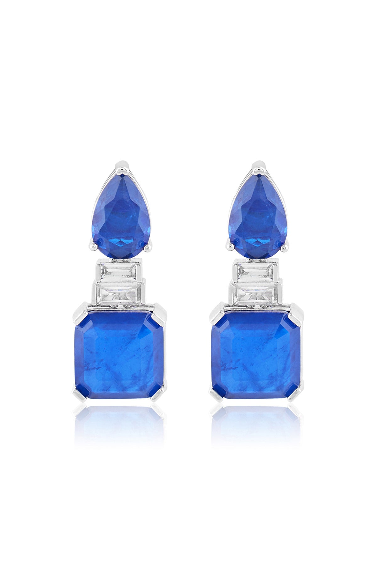 Isharya Sapphire Radiance Dangle Earrings In Rhodium Plating indian designer wear online shopping melange singapore 