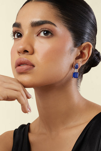 Isharya Sapphire Radiance Dangle Earrings In Rhodium Plating indian designer wear online shopping melange singapore 