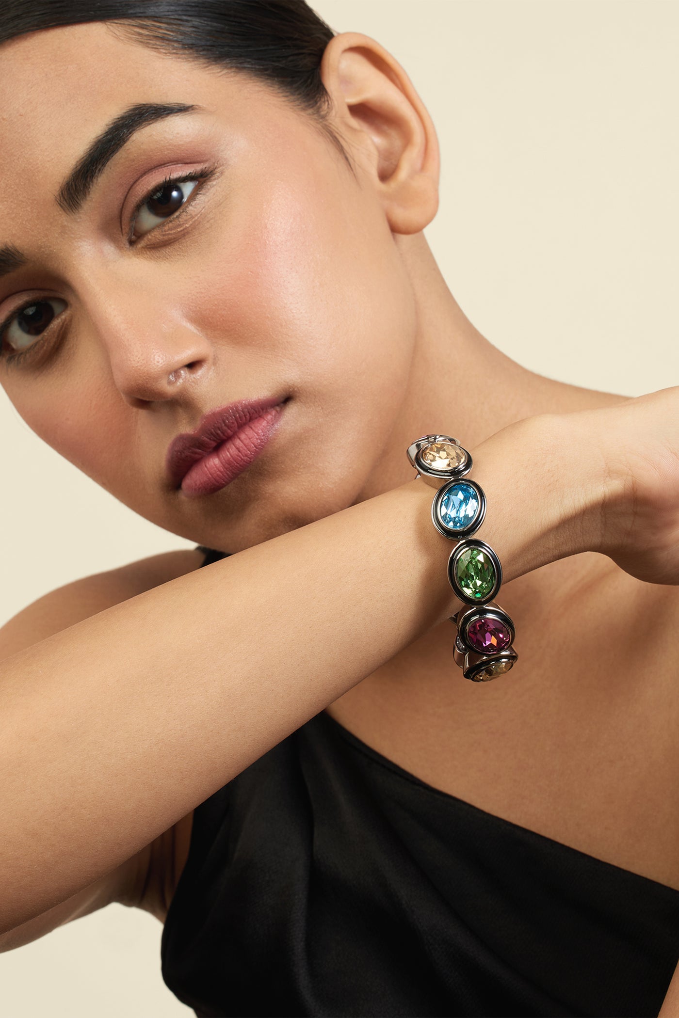 Isharya Seafoam Serenade Hinge Bangle In Black Plating indian designer wear online shopping melange singapore

