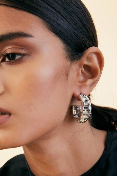 Isharya Silver Disco Mirror Rib Hoop Earrings indian designer wear online shopping melange singapore