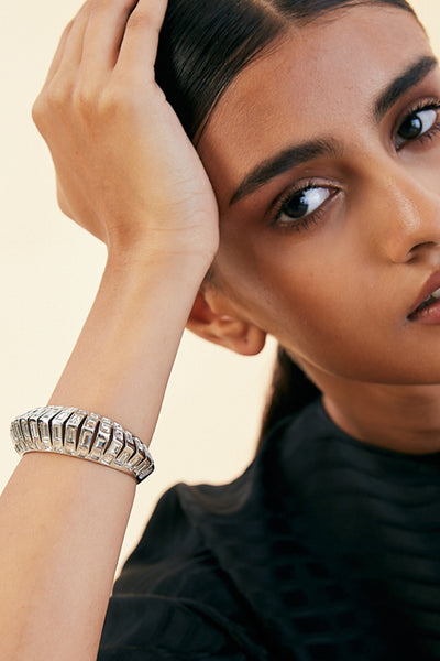 Isharya Silver Disco Mirror Rib Wristwear indian designer wear online shopping melange singapore