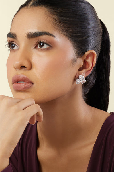 Isharya Silver Luxe Geometric Studs In Rhodium Plating indian designer wear online shopping melange singapore 

