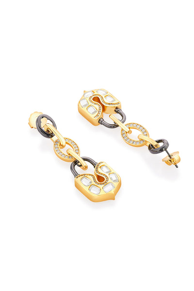 Isharya Snatched Lock & Drop Earrings In 18kt Gold & Rhodium Plated jewellery indian designer wear online shopping melange singapore