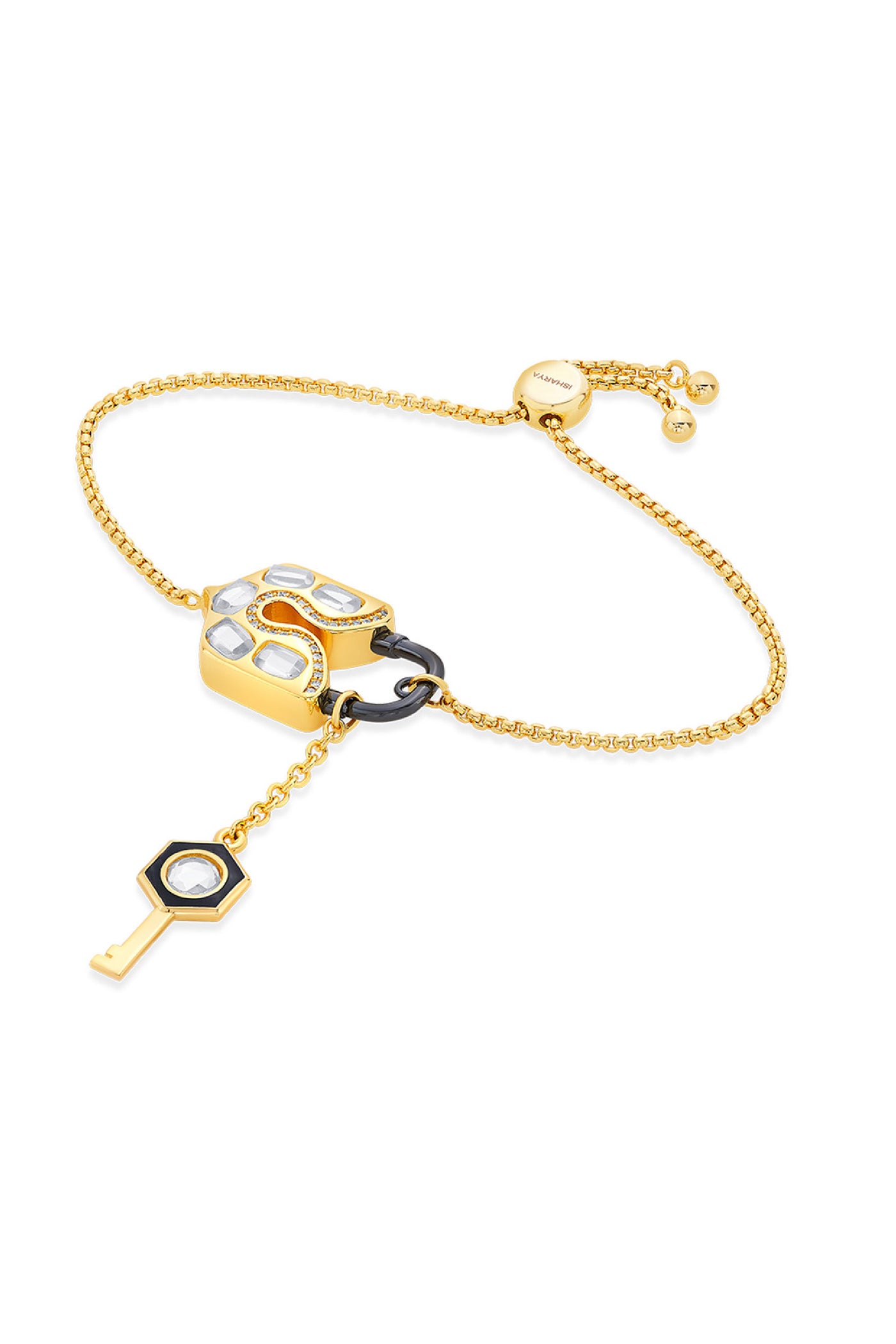 Isharya Snatched Lock & Key Bracelet In 18kt Gold & Rhodium Plated jewellery indian designer wear online shopping melange singapore