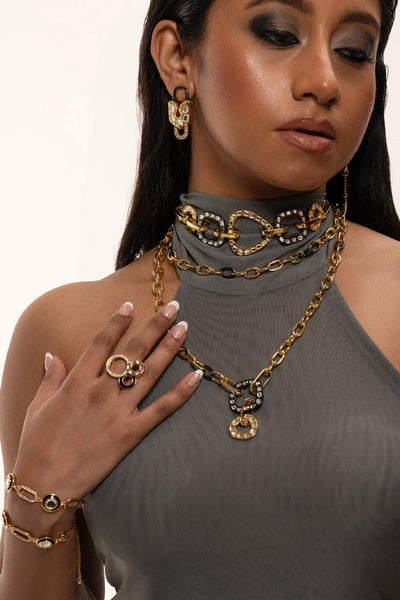 Isharya Stan Mirror Interlink Choker In 18kt Gold & Rhodium Plated jewellery indian designer wear online shopping melange singapore