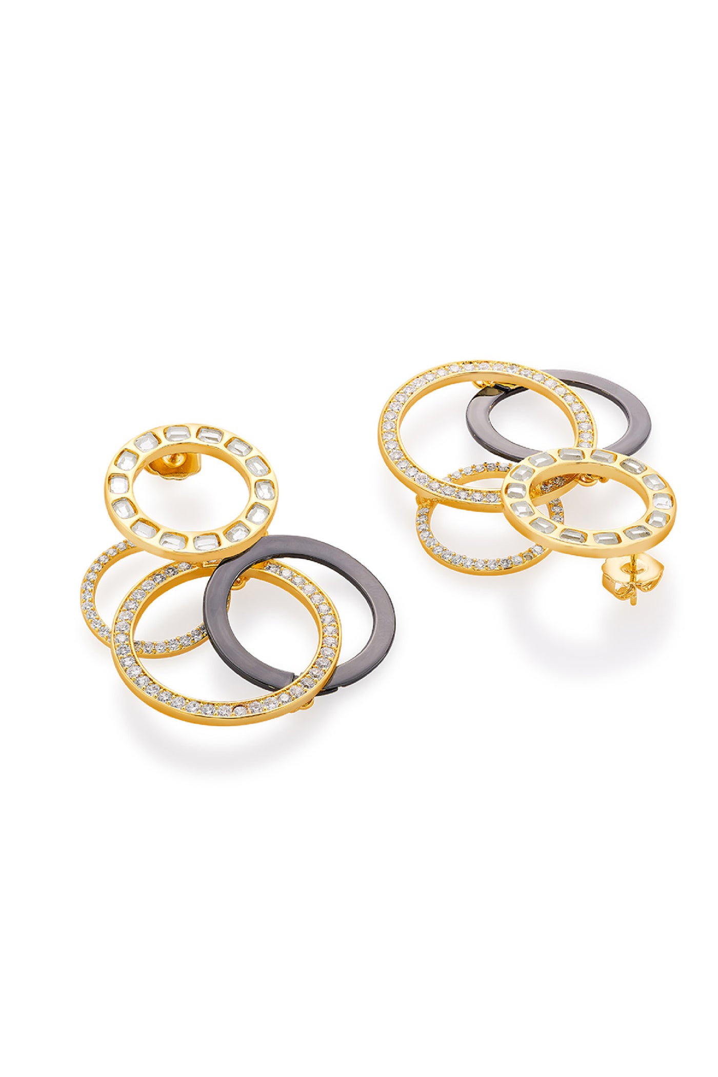 Stan Multi Circle Earrings In 18kt Gold And Rhodium Plated