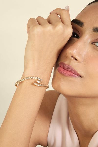 Isharya Tenniscore Swirl Hinge Cuff In 18Kt Gold Plated indian designer wear online shopping melange singapore