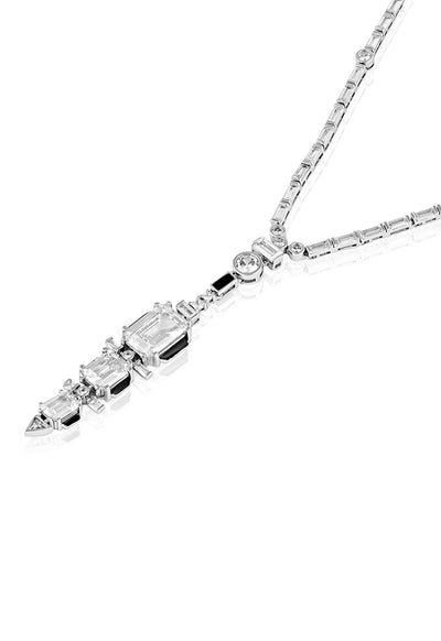 Isharya Three Tier Diamond Lariat In Rhodium Plating indian designer wear online shopping melange singapore