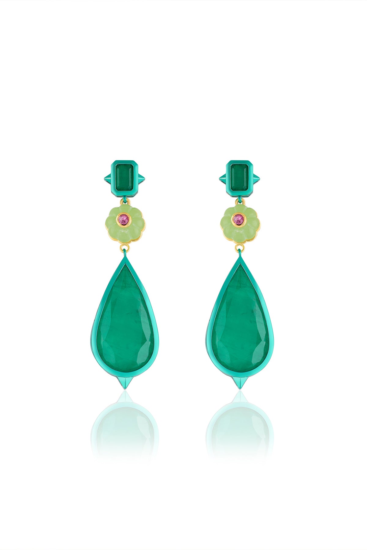 Isharya Verdant Whimsy Dangler Earrings In Green Plating Front
