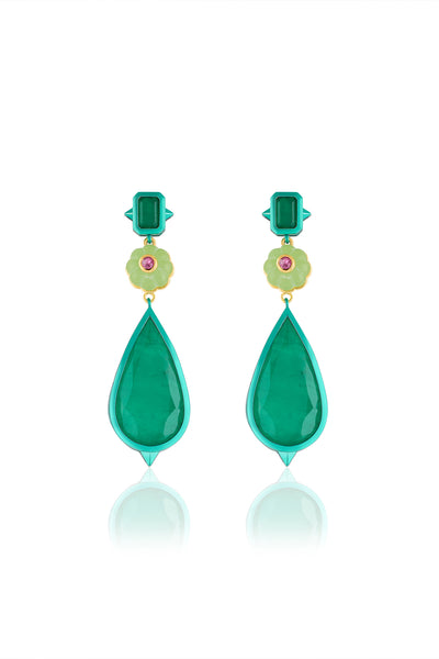 Isharya Verdant Whimsy Dangler Earrings In Green Plating Front