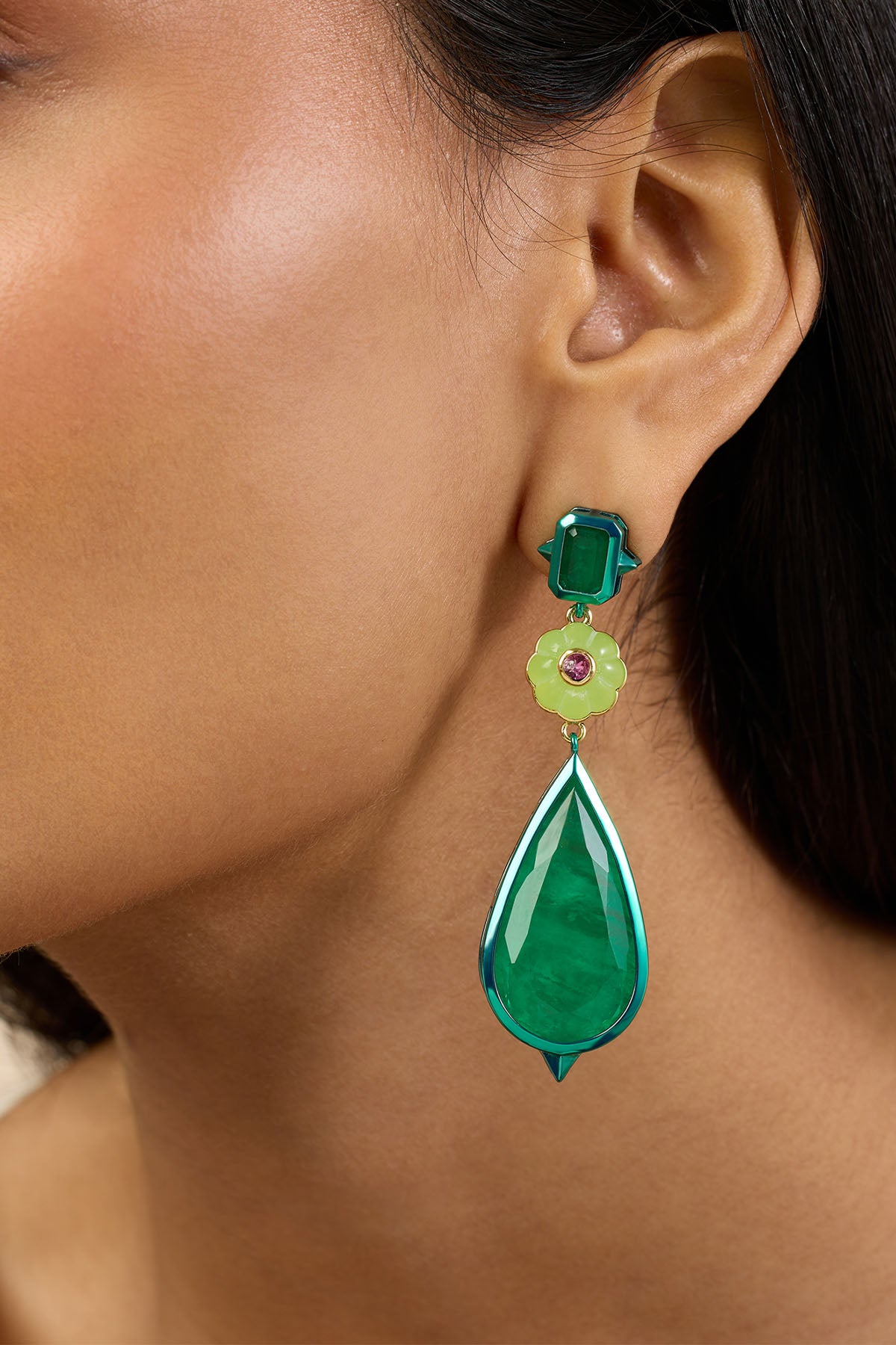 Isharya Verdant Whimsy Dangler Earrings In Green Plating Front