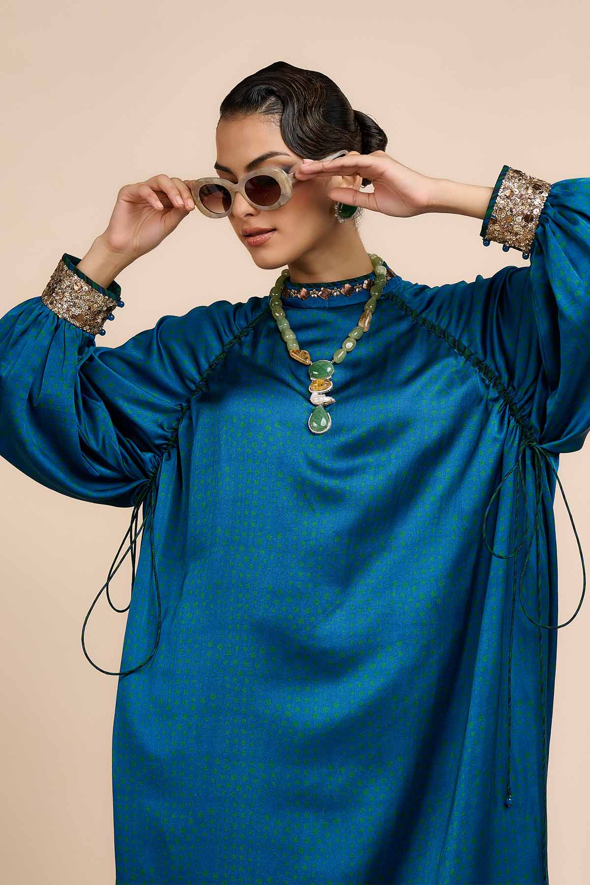 JJV.Kapurthala By JJ Valaya Cobalt Blue Kaftan Indian designer wear online shopping melange singapore 
