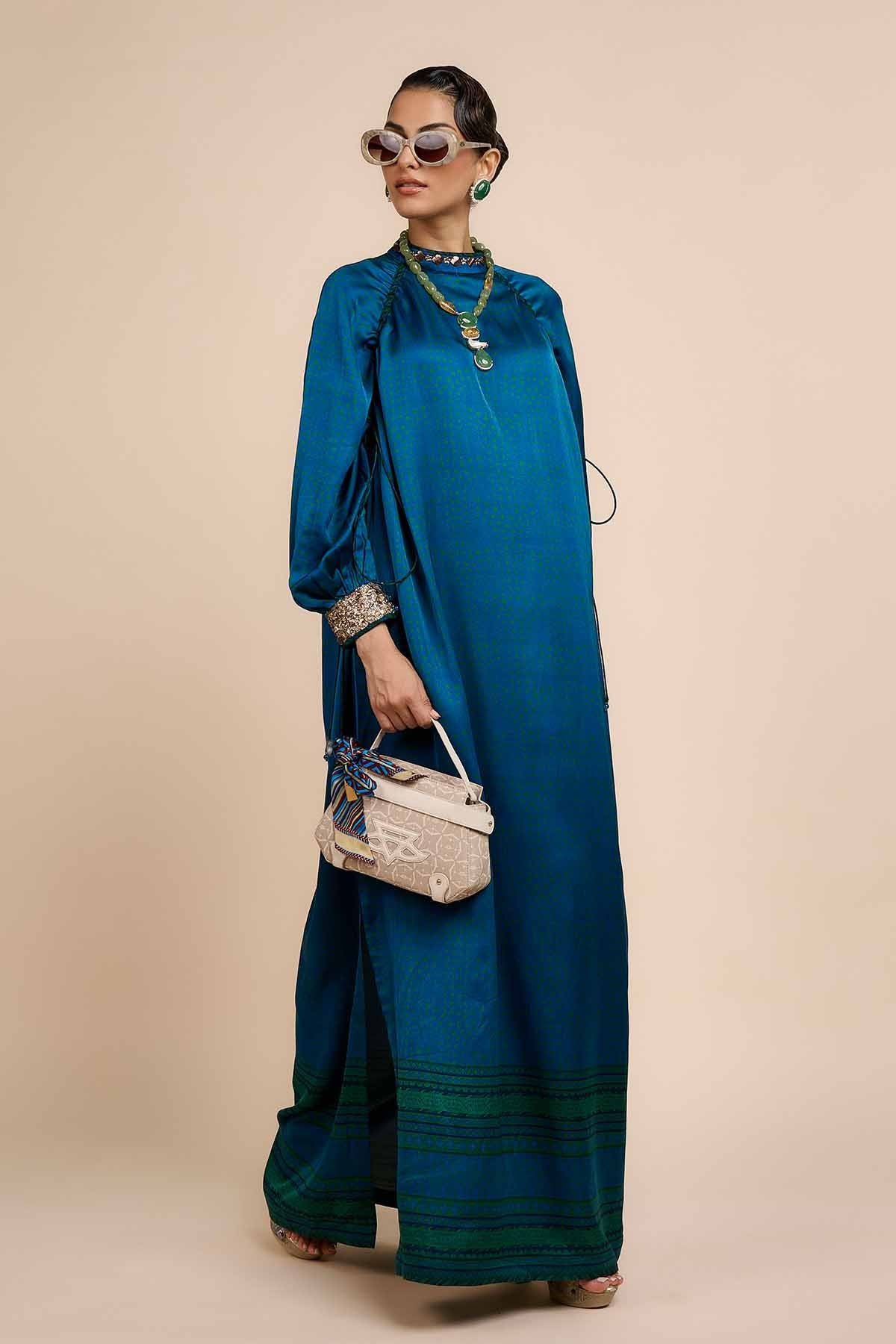 JJV.Kapurthala By JJ Valaya Cobalt Blue Kaftan Indian designer wear online shopping melange singapore 
