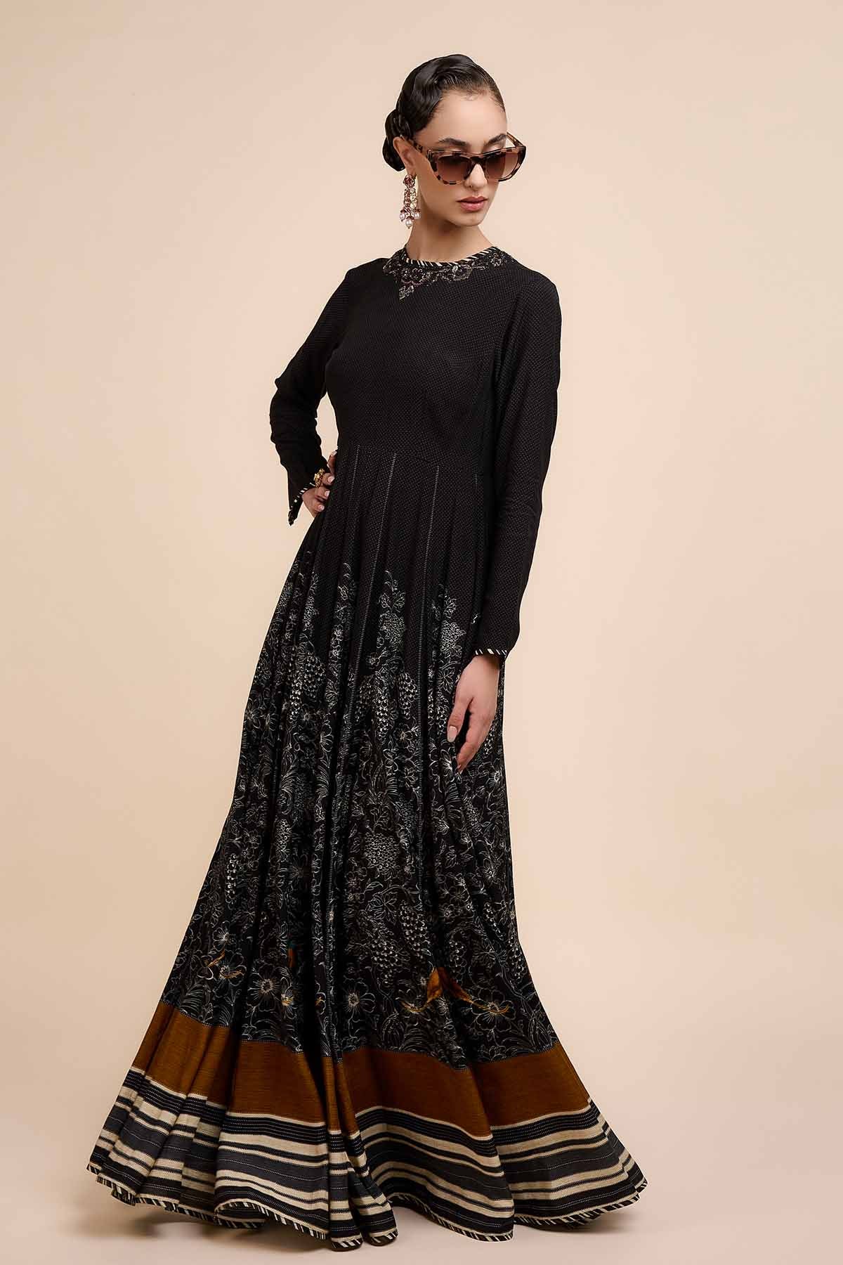JJV.Kapurthala By JJ Valaya Noir Ochre Anarkali Indian designer wear online shopping melange singapore 