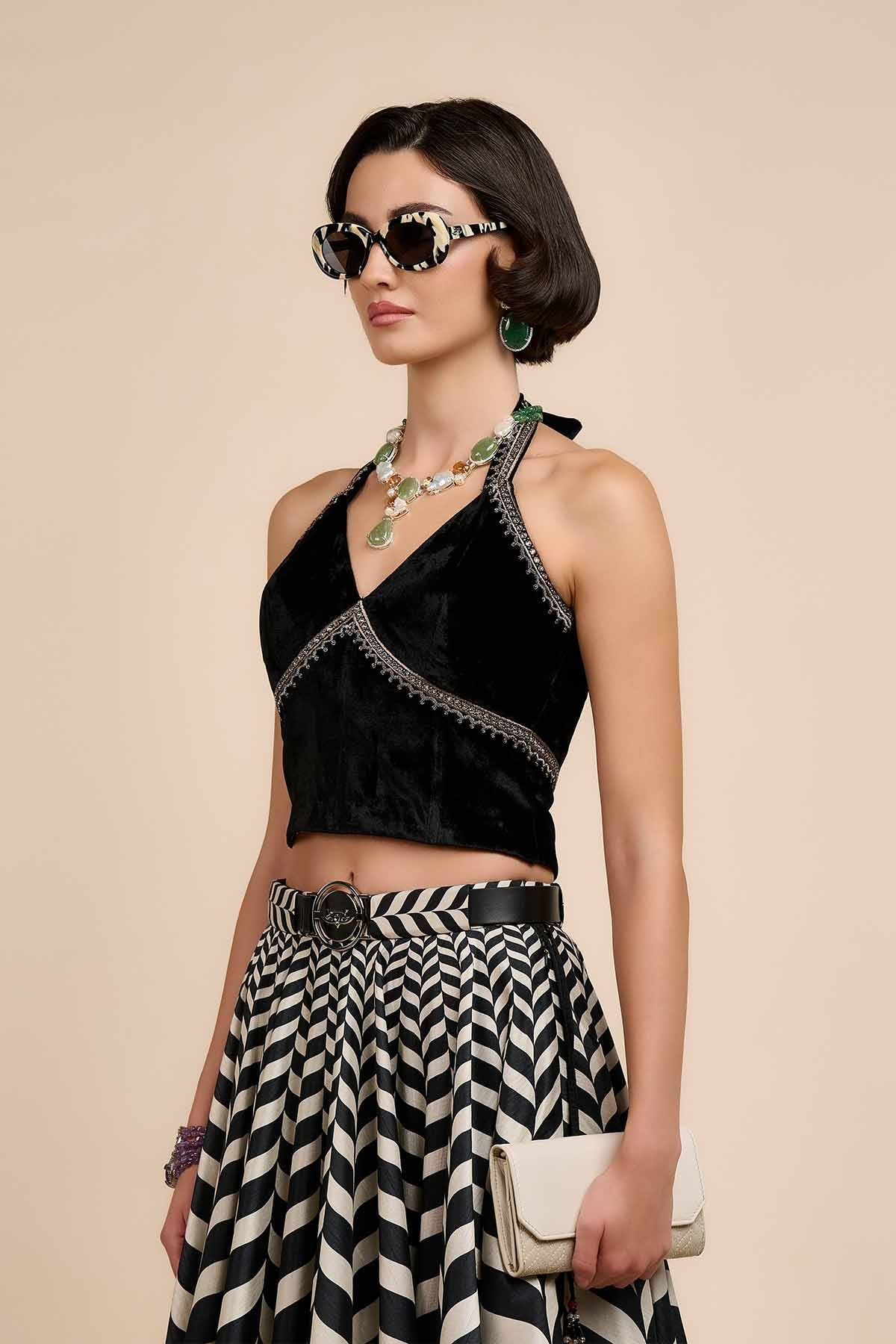 JJV.Kapurthala By JJ Valaya Noir Velvet Top Indian designer wear online shopping melange singapore 