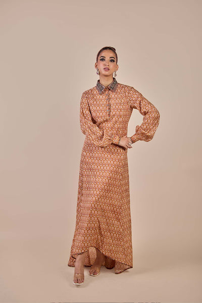 open lace back dress Rust Orange Ruched Embroidered Anarkali With Dupatta| KALKI Fashion India main image 1