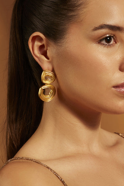Joules by Radhika Gold Groove Drop Earrings Jewellery indian designer wear online shopping melange singapore