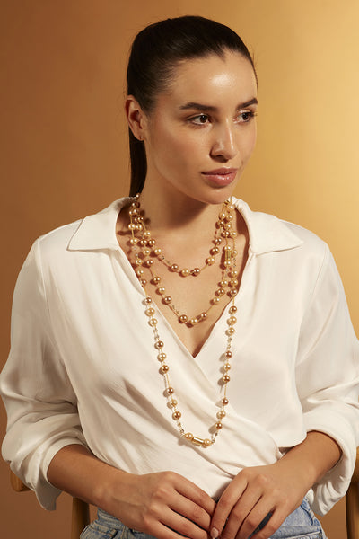 Joules by Radhika Gold Pearl Beaded Sautoir Jewellery indian designer wear online shopping melange singapore