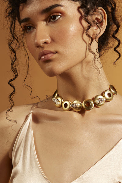 Joules by Radhika Golden Circlets Mini Choker Jewellery indian designer wear online shopping melange singapore