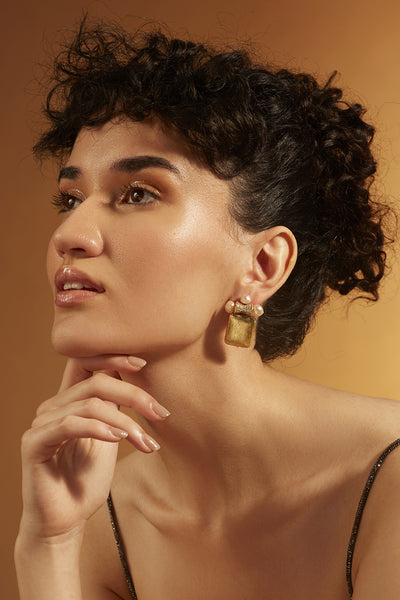 Joules by Radhika Golden Cube Stud Earrings Jewellery indian designer wear online shopping melange singapore